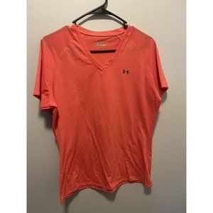 Women’s under armor size large tech heat gear loose tee t shirt coral pink tee